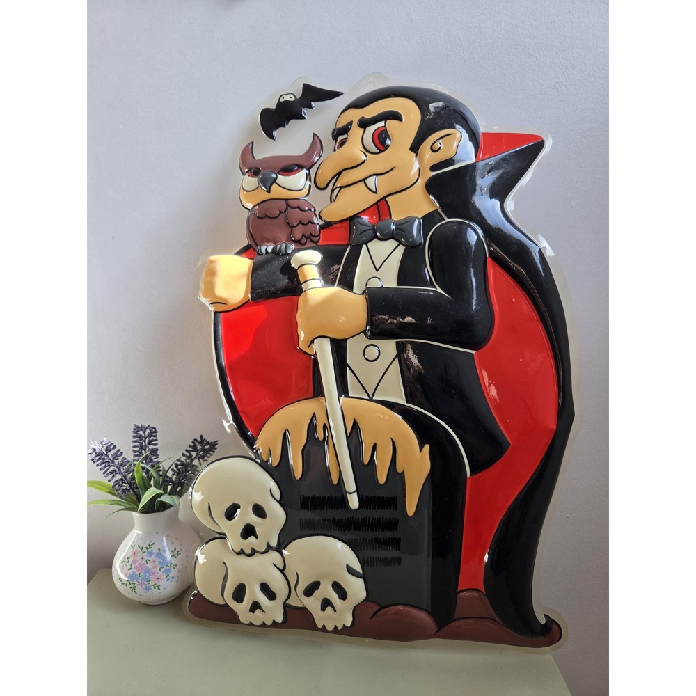 Vintage Halloween Dracula Vampire Wall Decor Molded Plastic China 20"